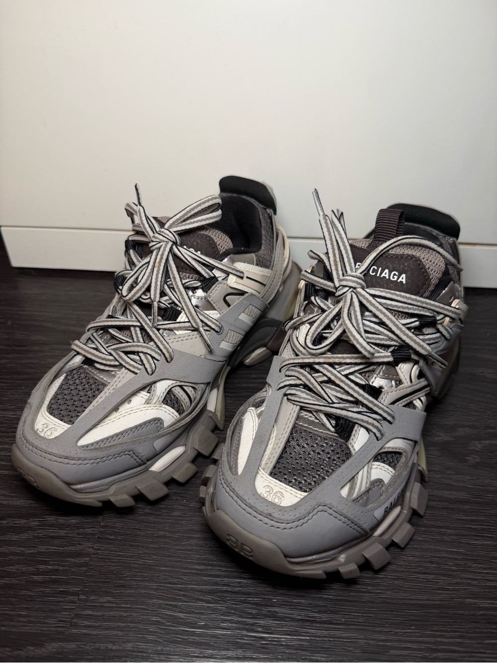 Authentic Balenciaga led Track Sneakers in Grey and Black, in men size 6